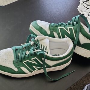 New Balance White and Green Low-Top Sneakers